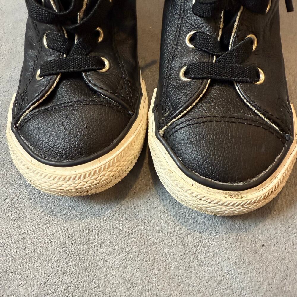 Converse All Star Chuck Taylor Black Leather High Tops Shoes Sneakers Size 6 - Picture 5 of 11